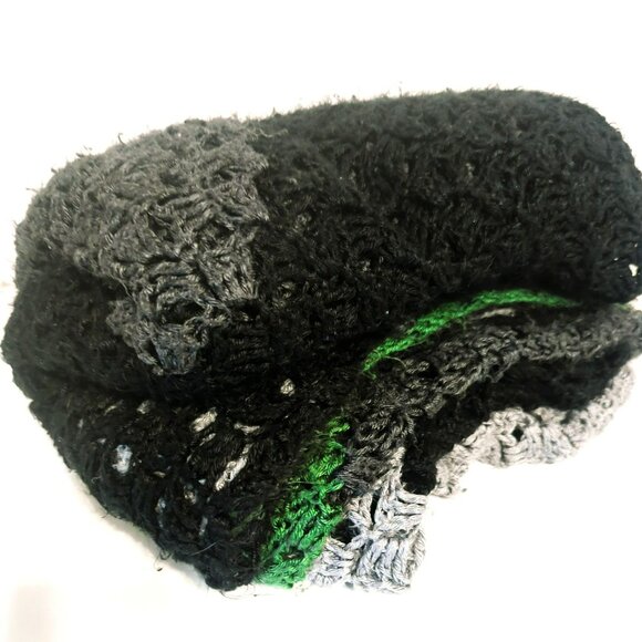 Handmade Crochet Afghan Throw Blanket Openwork Green/Gray/Black 57x85 Inches - Picture 6 of 6